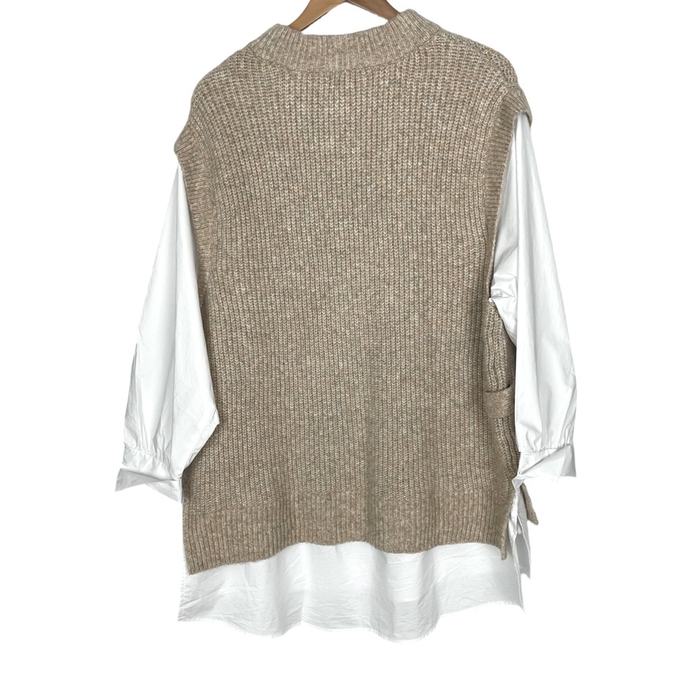 River Island beige knitted hybrid jumper Sweater Vest Oversized Coastal Preppy - Picture 8 of 12